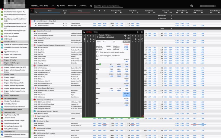 Interfaccia Mollybet con finestra per il betting exchange